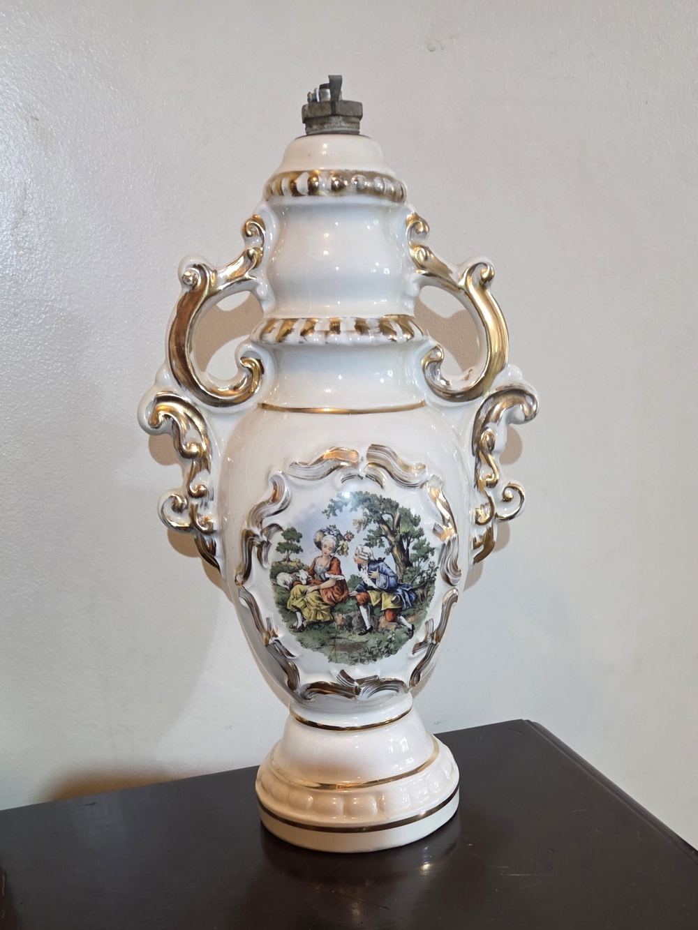 Vintage Ornate White and Gold Decorative Urn Lamp - Classic Home Accent